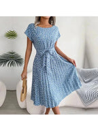 Olivia | Women’s Floral Dress With Tie Waist And Short Sleeves