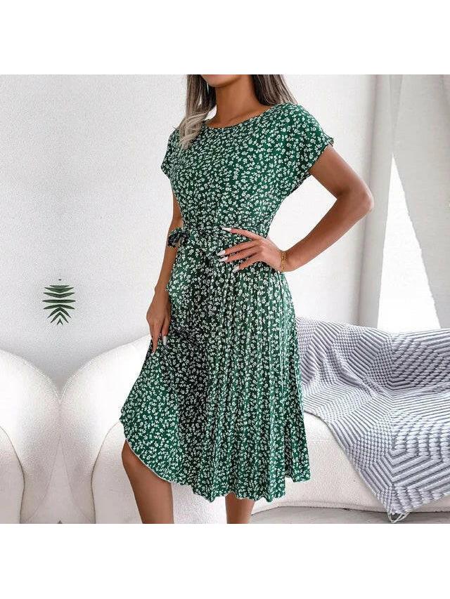 Olivia | Women’s Floral Dress With Tie Waist And Short Sleeves