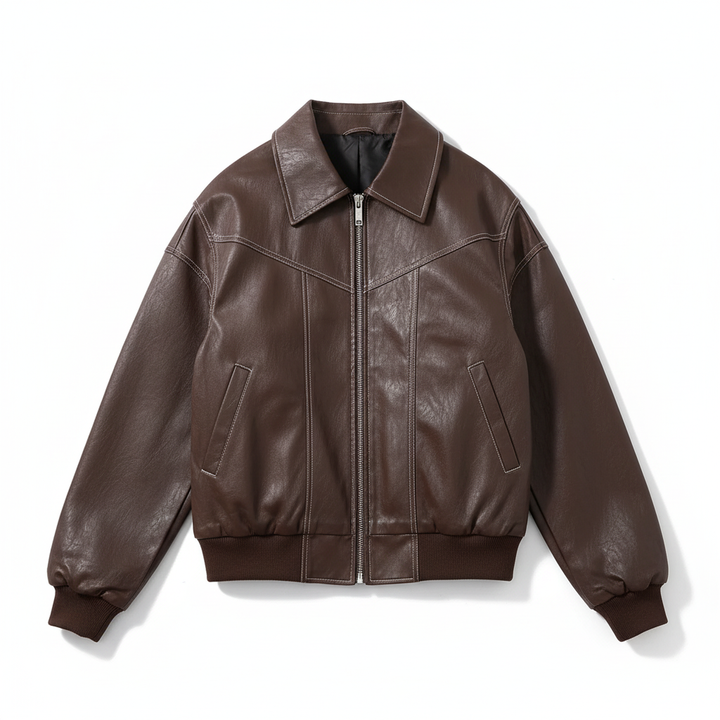 Olivia | Women's Leather Jacket With Zip Closure And Exposed Seams | Streetwear