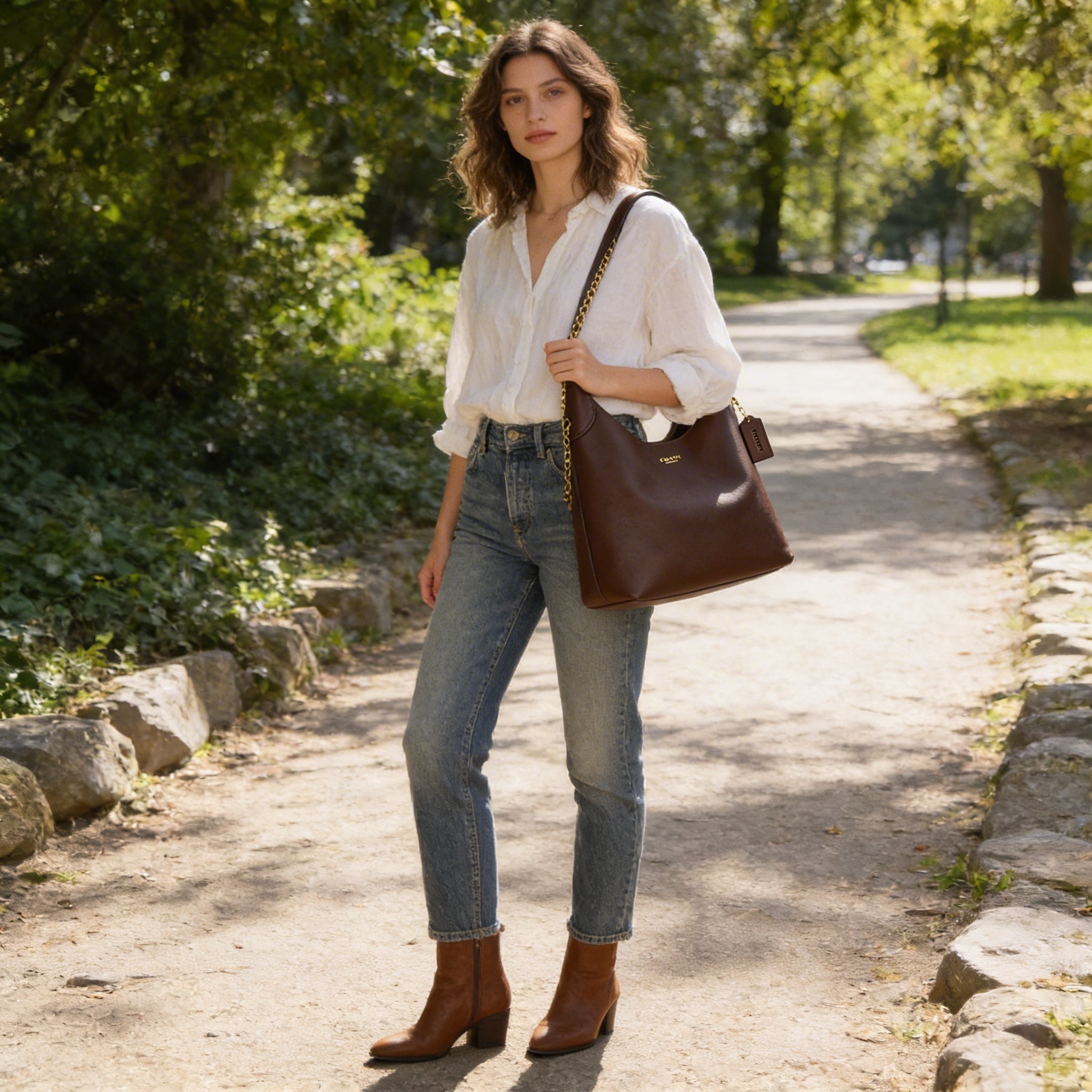 Olivia | Women’s Leather Shoulder Bag With Gold Hardware And Structured Body | Elegant