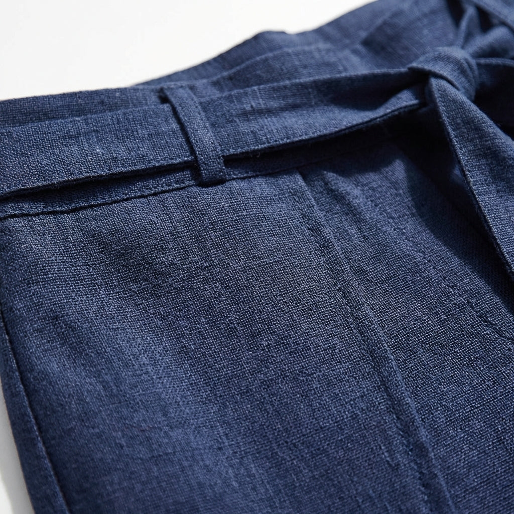 Olivia | Women’s Linen Trousers With Wide Leg Silhouette And Tie Waist | Elegant