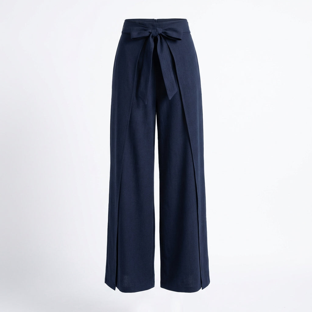 Olivia | Women’s Linen Trousers With Wide Leg Silhouette And Tie Waist | Elegant