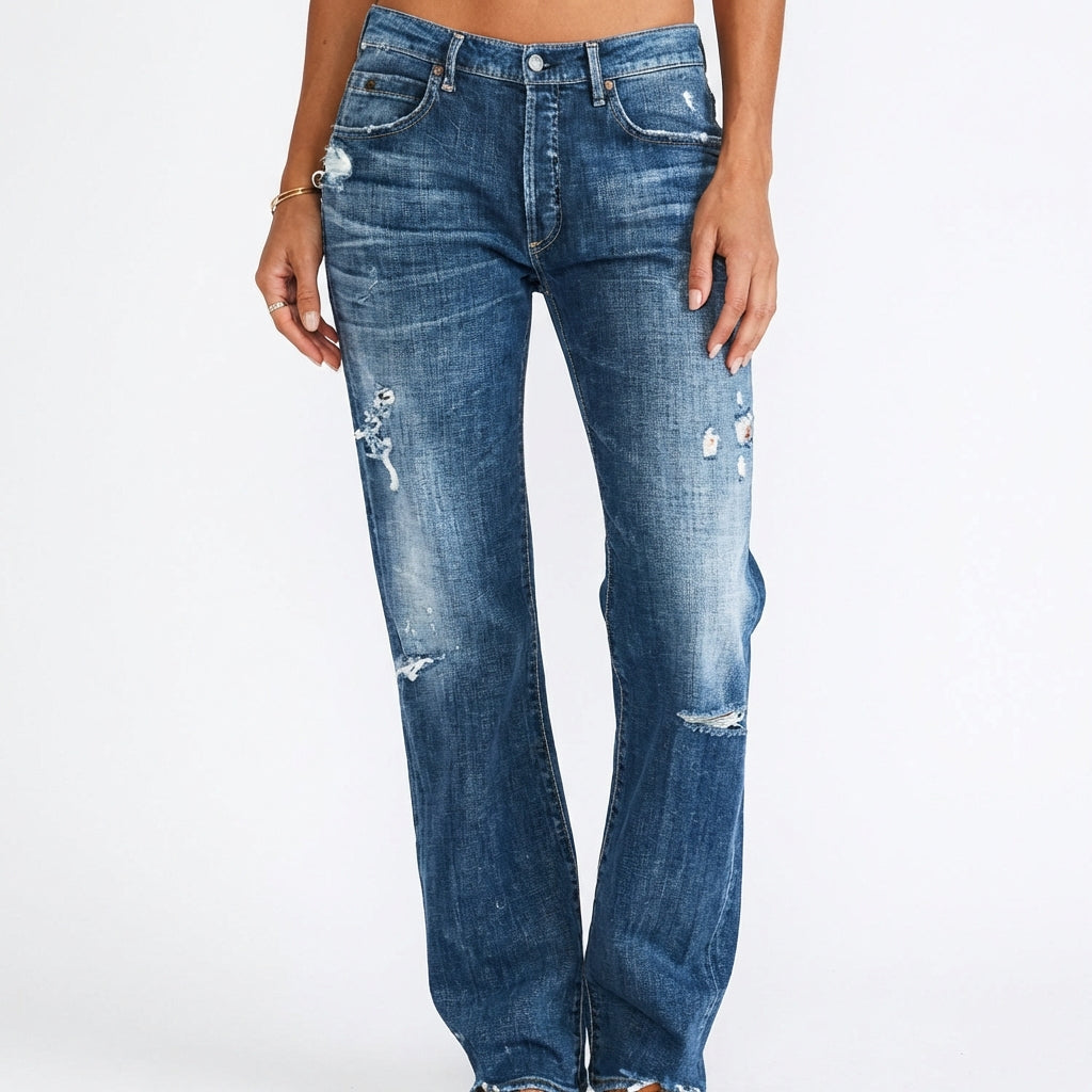 Olivia | Women’s Low Rise Jeans With Distressed Detail And Straight Leg | Y2K