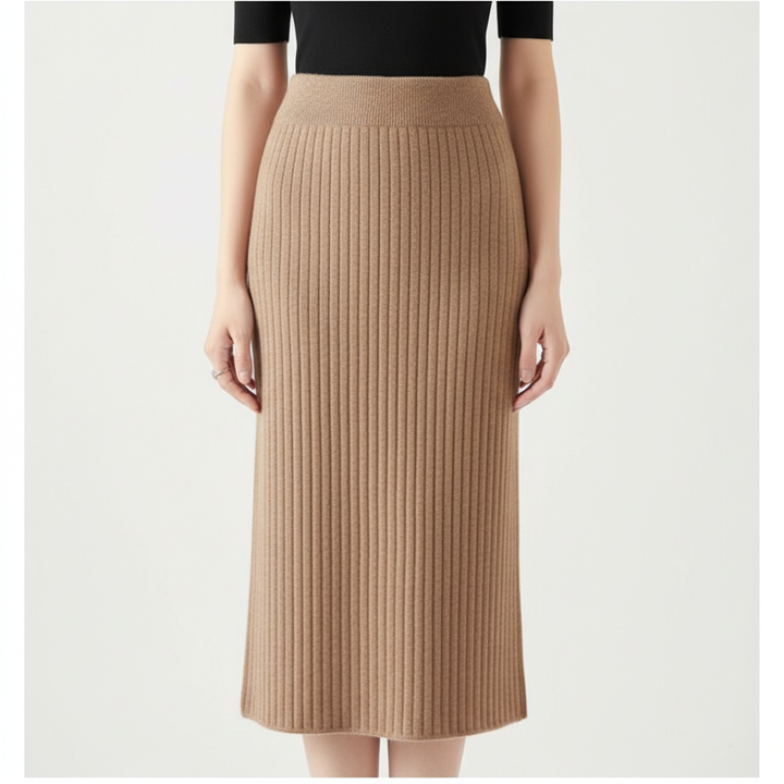 Olivia | Women's Midi Skirt With Ribbed Texture And Side Slit | Casual