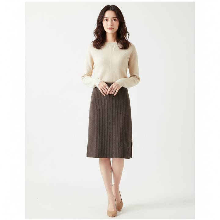 Olivia | Women's Midi Skirt With Ribbed Texture And Side Slit | Casual