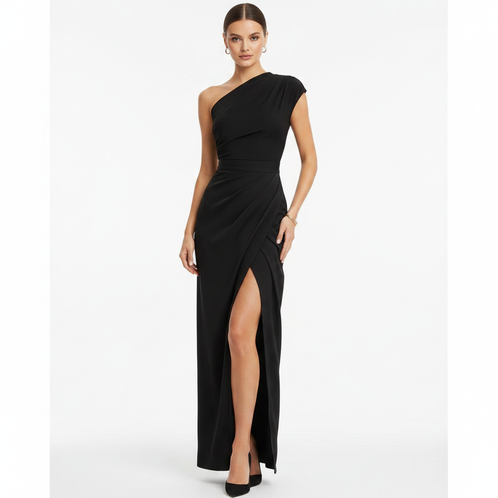 olivia draped one shoulder dress ALICE + OLIVIA Blue One Shoulder Draped Mini Dress The Untitled Boutique