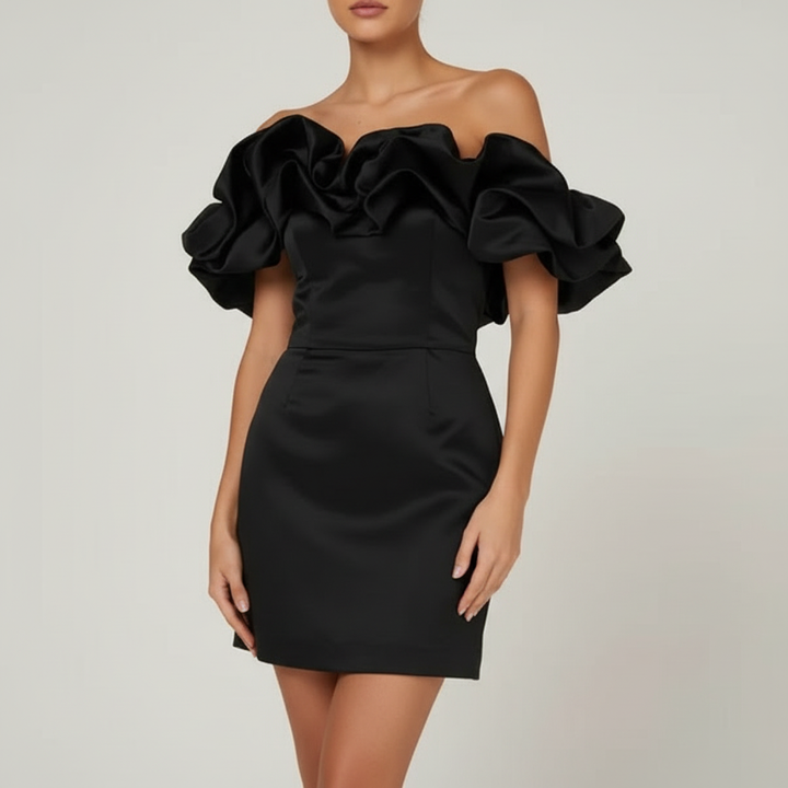 Olivia | Women's Wedding Guest Mini Dress With Strapless Neckline And Ruffle Detail | Elegant