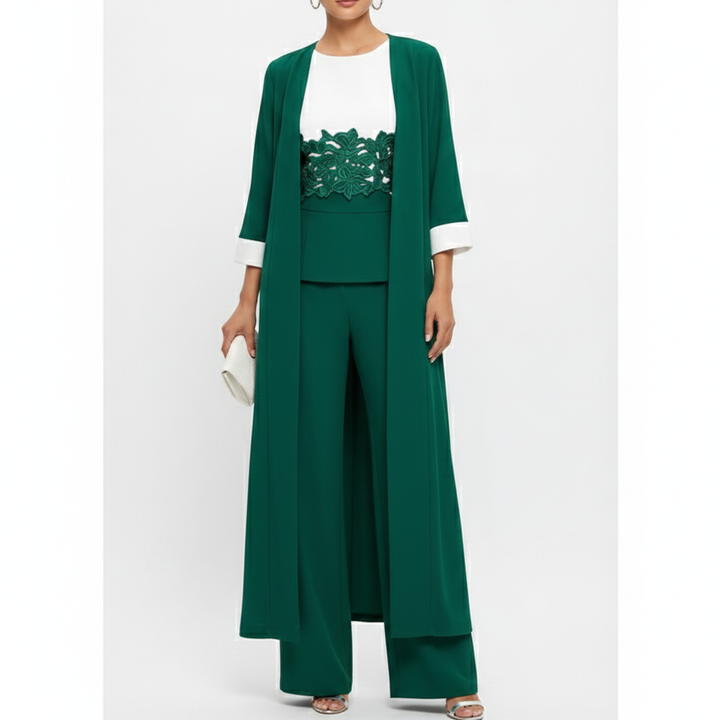 Olivia | Women's three Piece Set With Long Coat And Wide Leg Pants | Elegant
