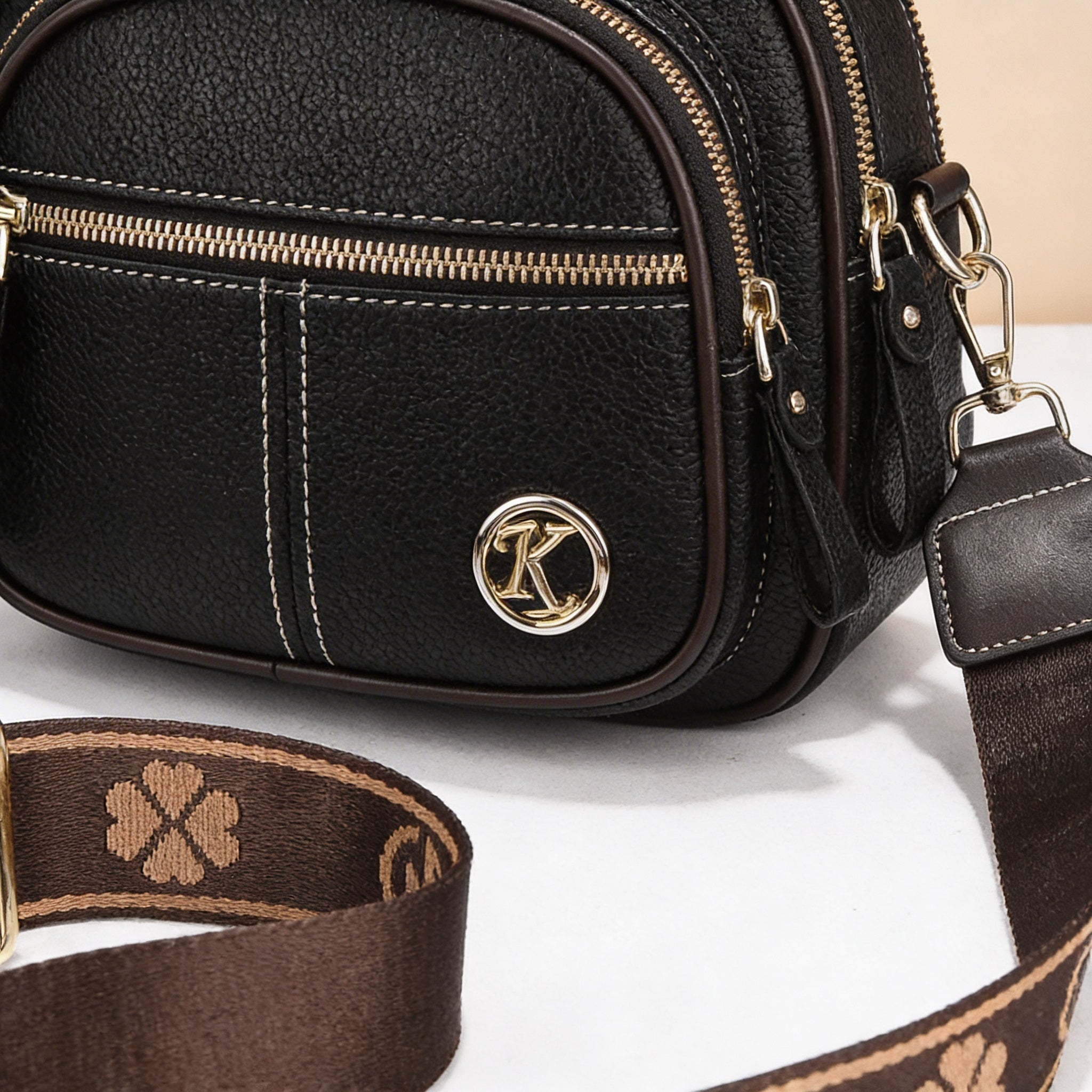 Poppy | Women’s Crossbody Bag With Zip Pockets And Contrast Stitching | Modern