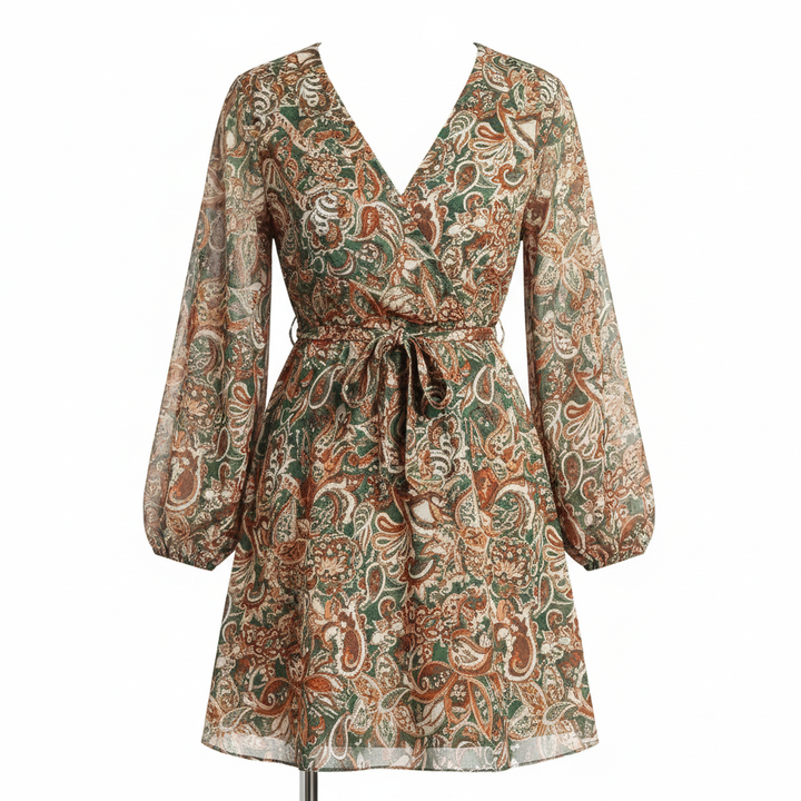 Poppy | Women’s Day Mini Dress With Paisley Print And V-Neckline | Bohemian
