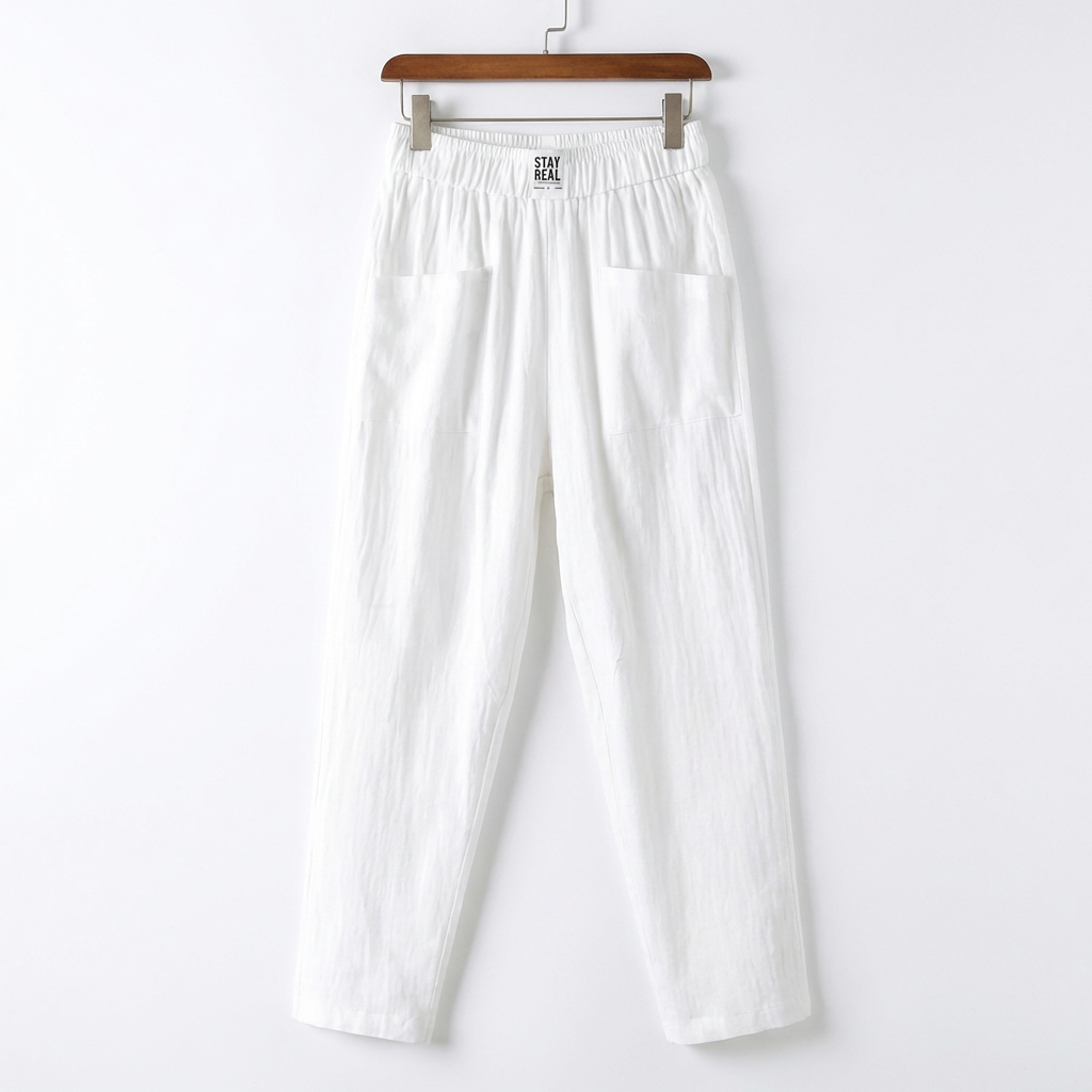 Poppy | Women’s Linen Trousers With Elastic Waistband And Patch Pockets | Casual