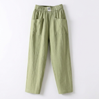 Poppy | Women’s Linen Trousers With Elastic Waistband And Patch Pockets | Casual