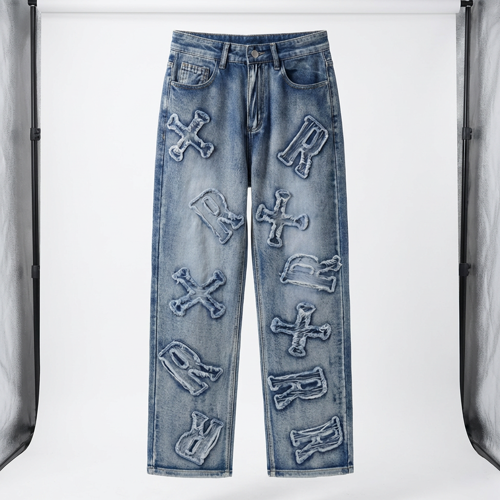 Sienna | Women’s Baggy Jeans With Embossed Graphic Detail And Straight Leg | Street