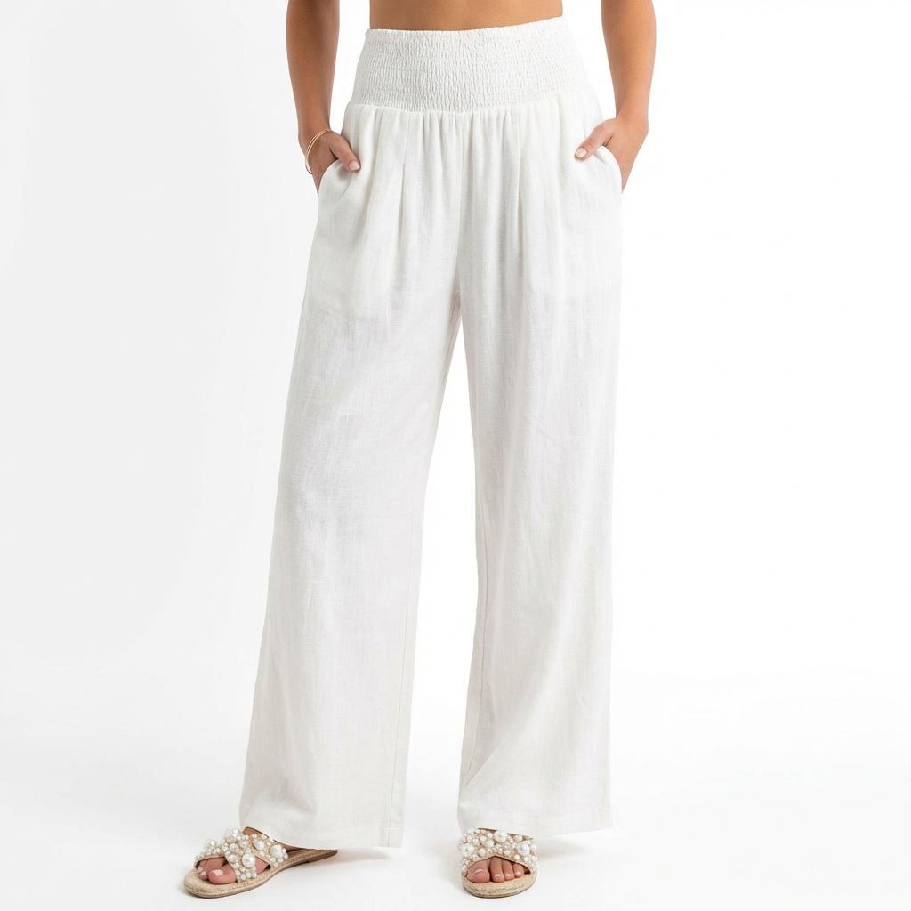 Sienna | Women’s Linen Trousers With Wide Leg Silhouette And Elastic Waistband | Summer
