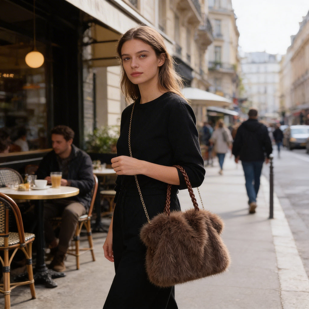 Sienna | Women’s Tote Bag With Plush Texture And Braided Handle | Glamorous