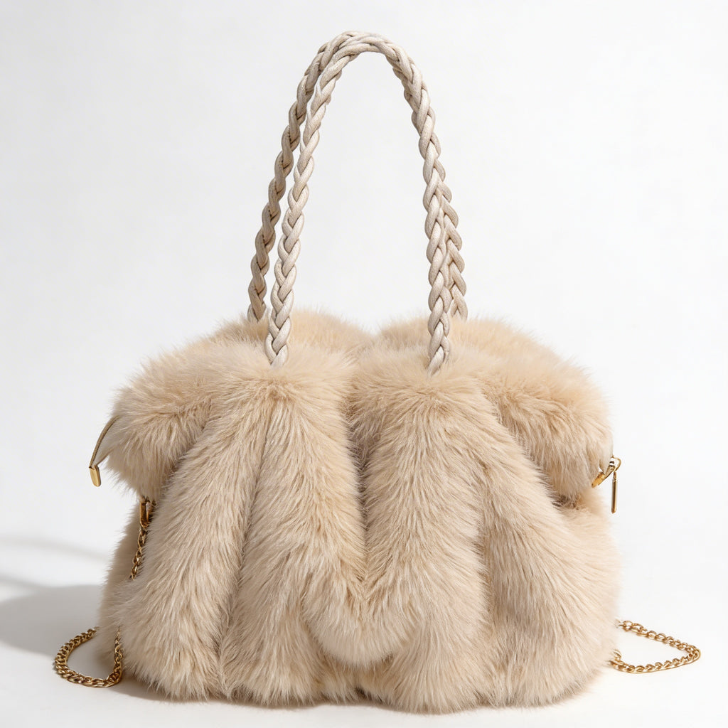 Sienna | Women’s Tote Bag With Plush Texture And Braided Handle | Glamorous