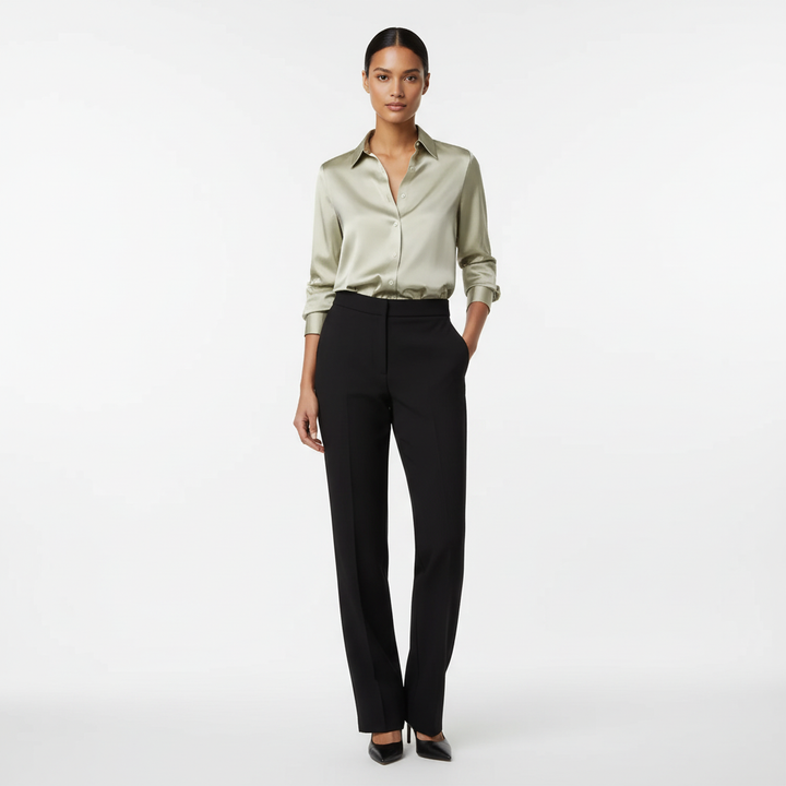 Sophia | Women's Blouse With Cuban Collar And Contrast Buttons | Elegant