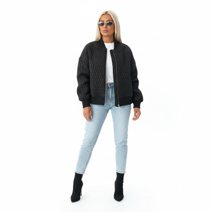 Sophia | Women's Bomber Jacket With Quilted Texture And Zip Closure | Casual