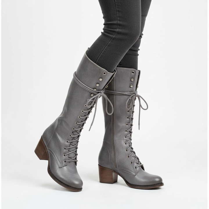 Sophia | Women's Lace-Up Boots With Mid-Calf Design And Block Heel | Vintage