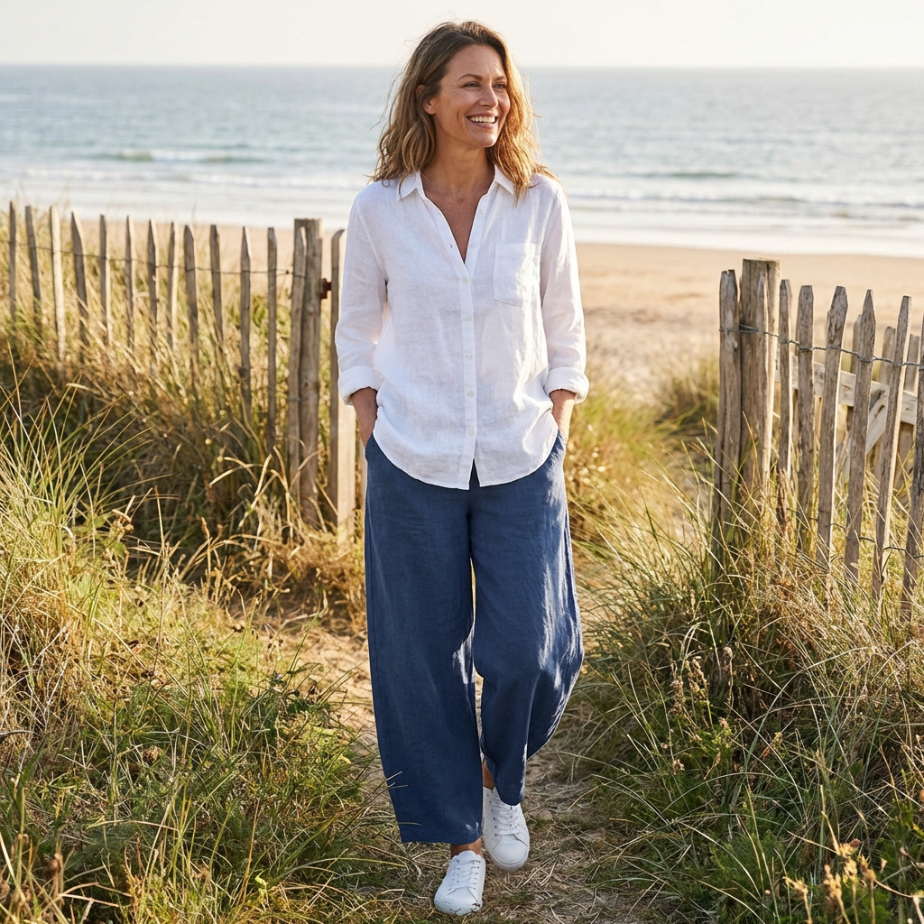 Sophia | Women’s Linen Trousers With Wide Leg Silhouette And Side Pockets | Casual