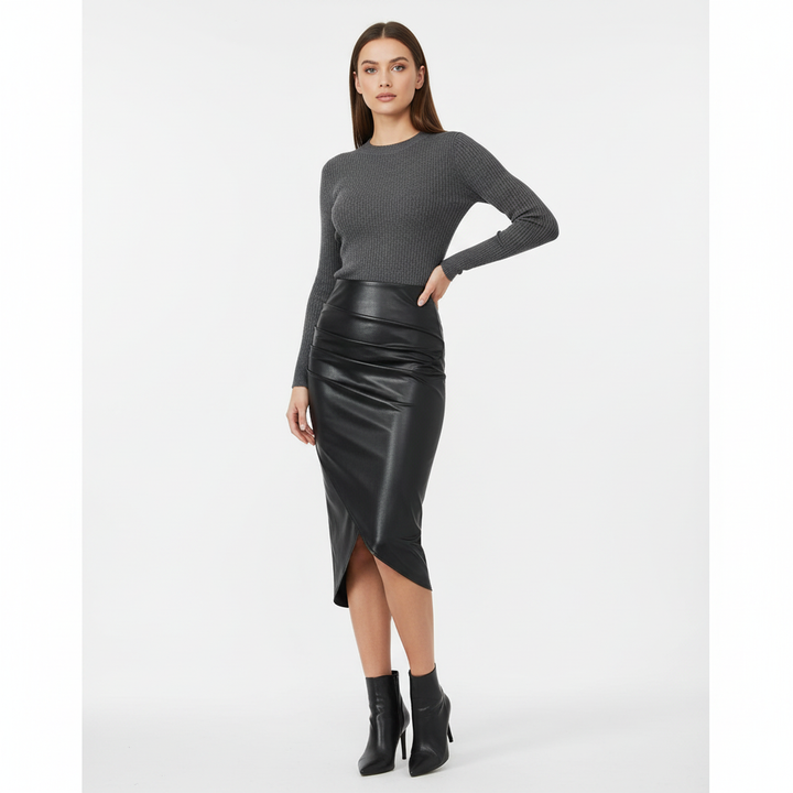 Sophia | Women's Midi Skirt With Ruched Detail And Asymmetric Hem | Chic