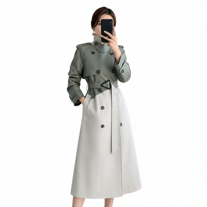 Sophia | Women's Trench Coat With High Neck And Belted Waist | Elegant