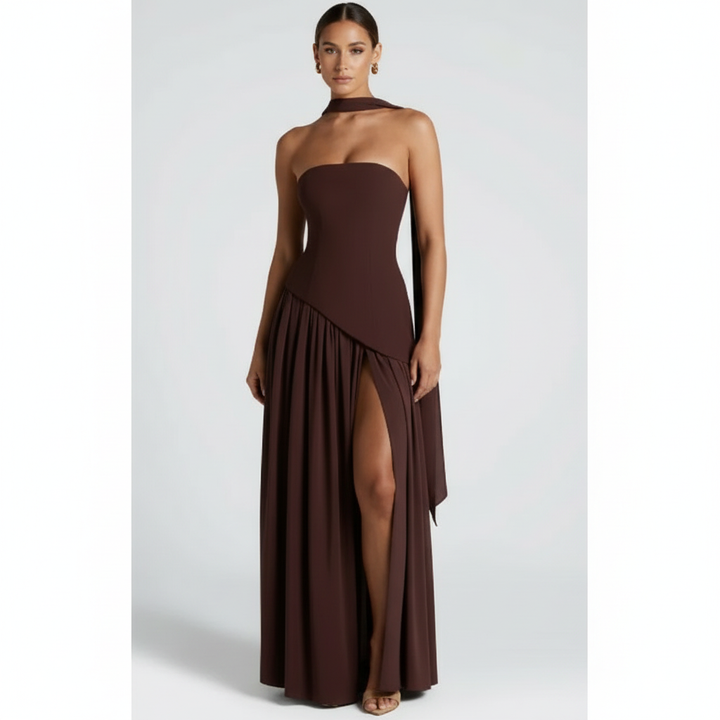 Sophia | Women's Wedding Guest Maxi Dress With Strapless Neckline And Draped Skirt | Elegant