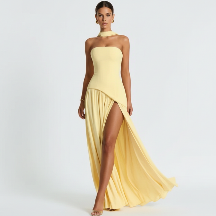 Sophia | Women's Wedding Guest Maxi Dress With Strapless Neckline And Draped Skirt | Elegant