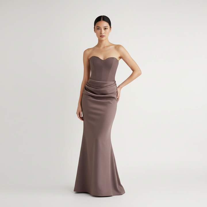 Sophia | Women's Wedding Guest Maxi Dress With Strapless Neckline And Ruched Detail | Elegant