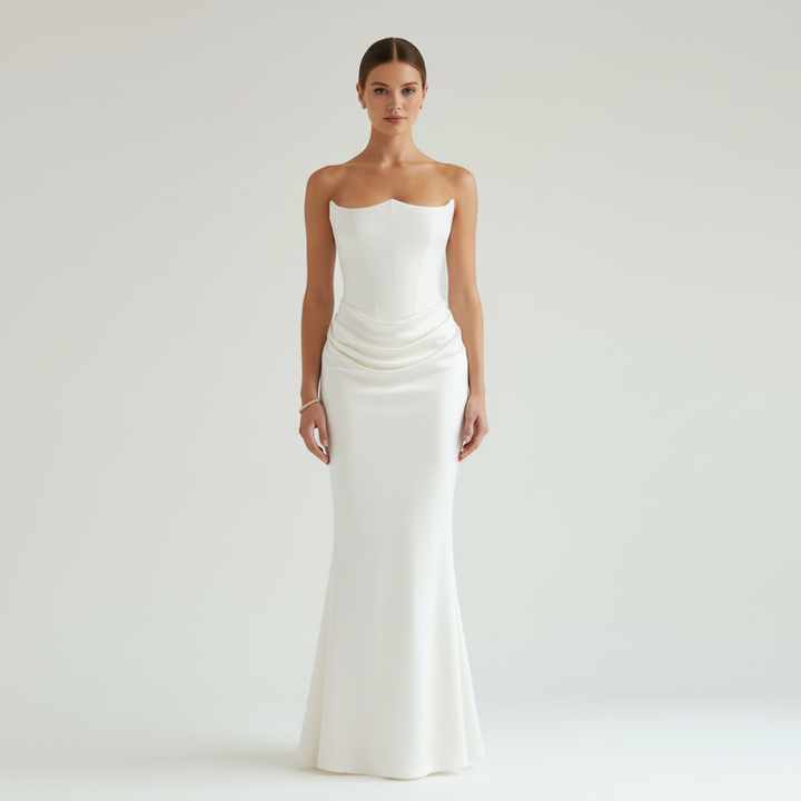 Sophia | Women's Wedding Guest Maxi Dress With Strapless Neckline And Ruched Detail | Elegant