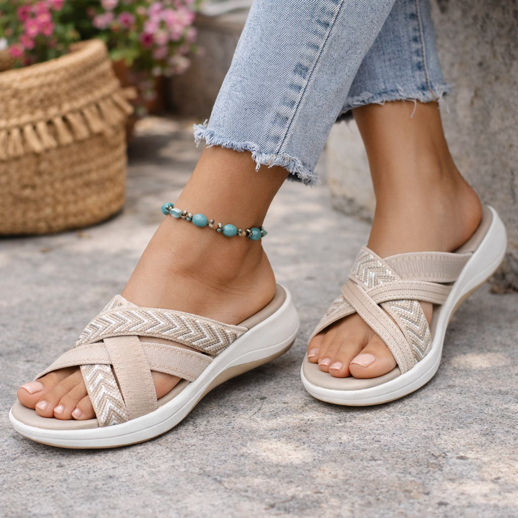 Teresa | Women’s Slide Sandals With Woven Straps And Soft Insole | Orthopaedic