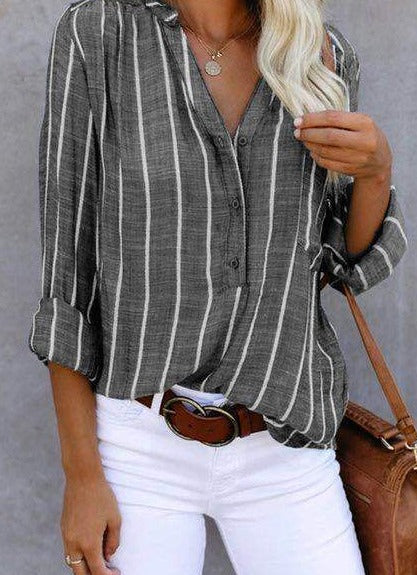 Kiera |  Stylish Striped Button-Up Top