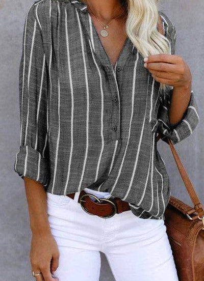 Kiera |  Stylish Striped Button-Up Top