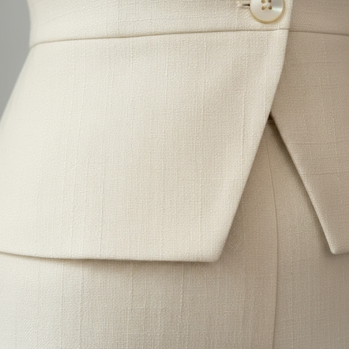 Women's Tailored Wide-Leg Cream Trouser Set – Elegant Waistcoat Cut