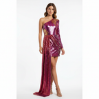 Amelia | Women's One-Shoulder Sleeve Midi Dress And Asymmetric Drape | Party