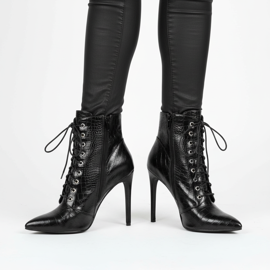 Ava | Women's Lace-Up Boots With Pointed Toe And Stiletto Heel | Glamorous