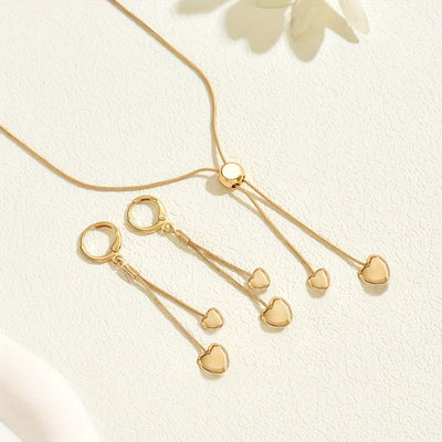 Adjustable Heart Pendant Necklace & Earrings Set