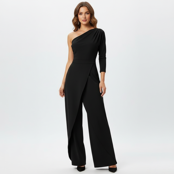 Liora | Women's One Shoulder Maxi Long Sleeve Dress With Asymmetric Neckline