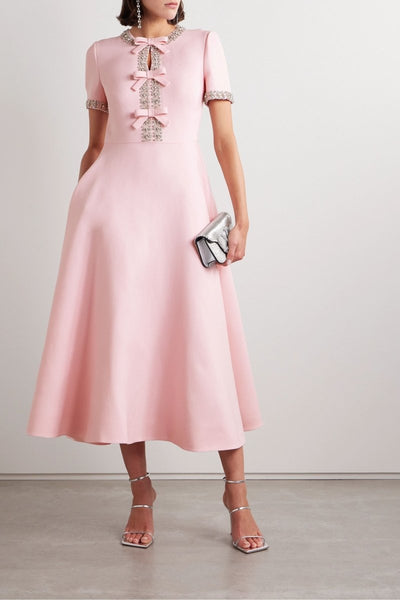 Zoe - Midi Dress Pink Embellished with Crystals